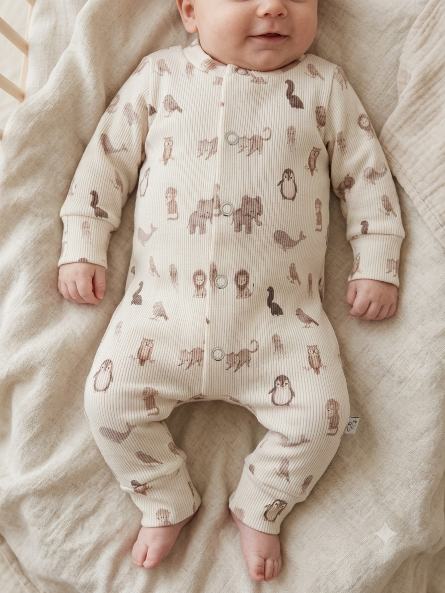 Baby met heerlijk zacht boxpakje van barefoot baby