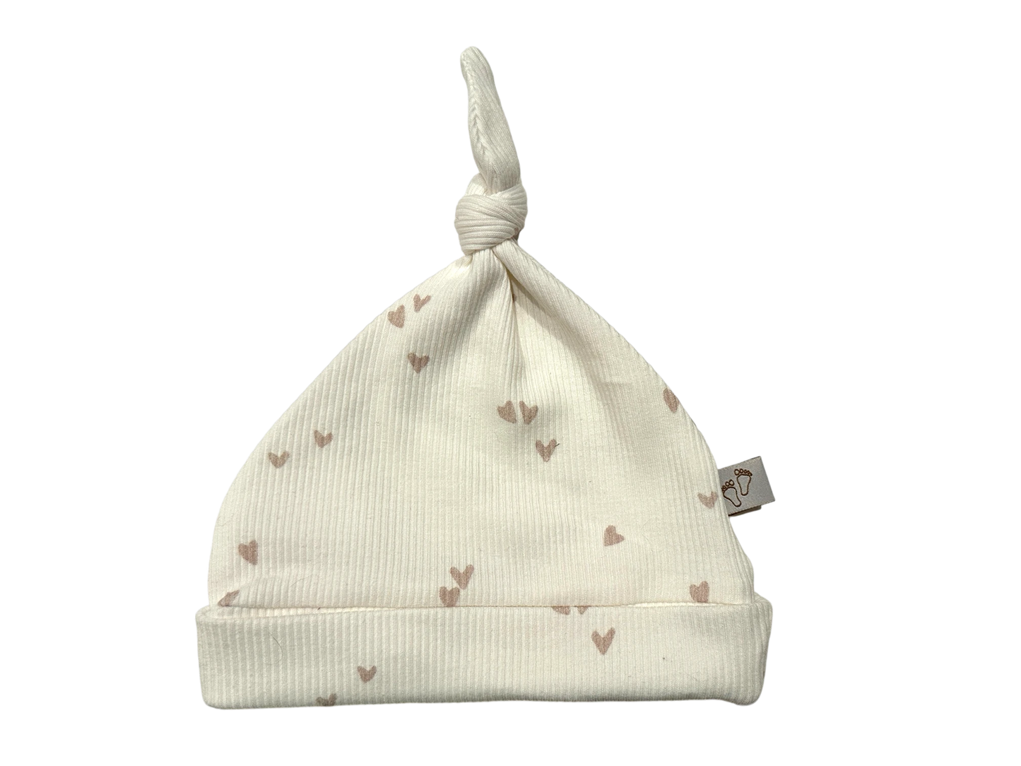 Mutsje baby hartjes licht beige 0-6 maanden Barefoot Baby