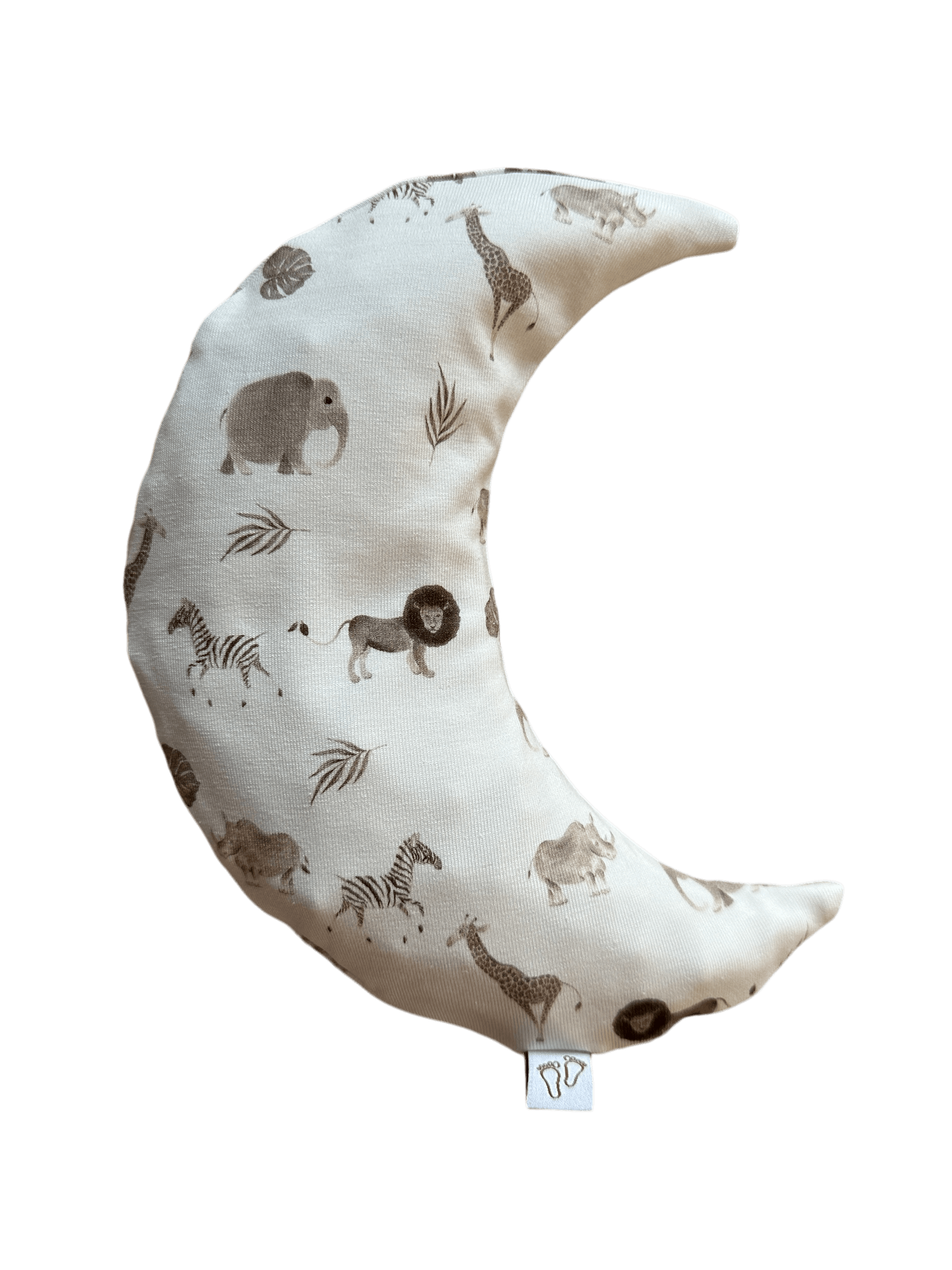 Detail van de safari dierenprint op het Comfy Luna warmtekussen voor baby’s.