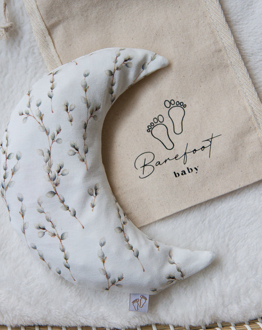 Comfy Luna warmtekussen voor baby’s met katjes tak print in zachte natuurtinten