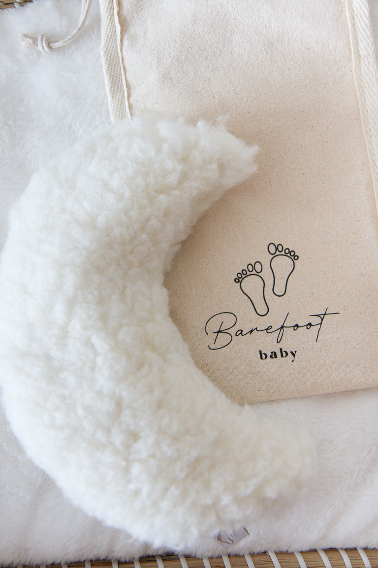 Comfy Luna warmtekussen voor baby’s met zachte merino wol teddy hoes