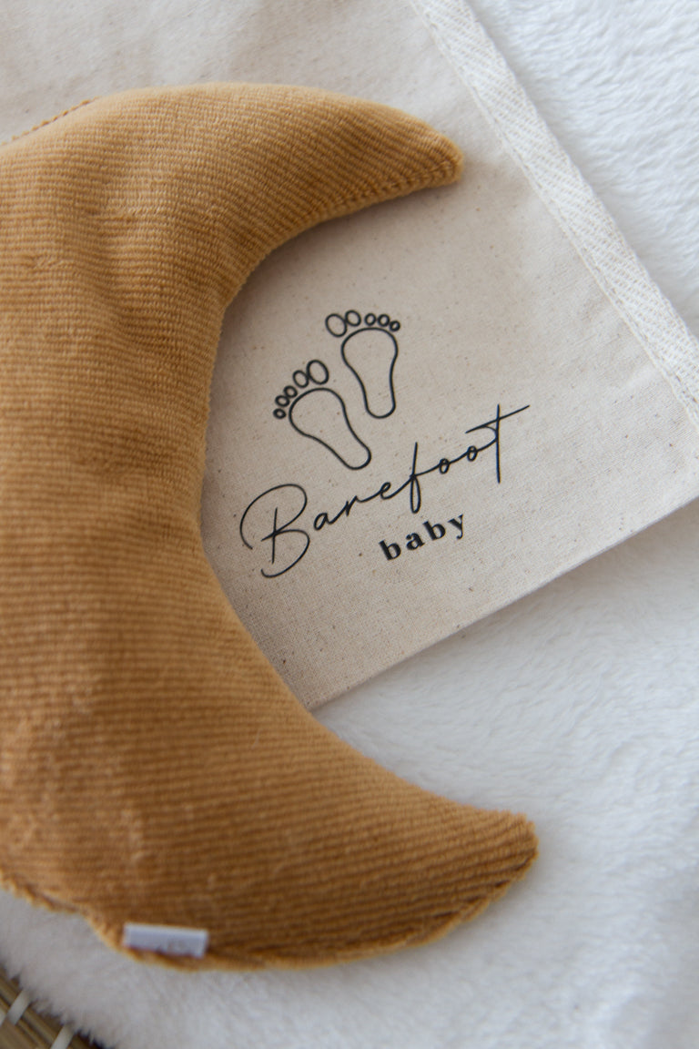 Comfy Luna warmtekussen voor baby’s met soft rib camel hoes