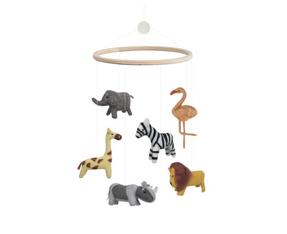 Safari dieren mobiel voor de babykamer, zachte natuurlijke wolvilt decoratie