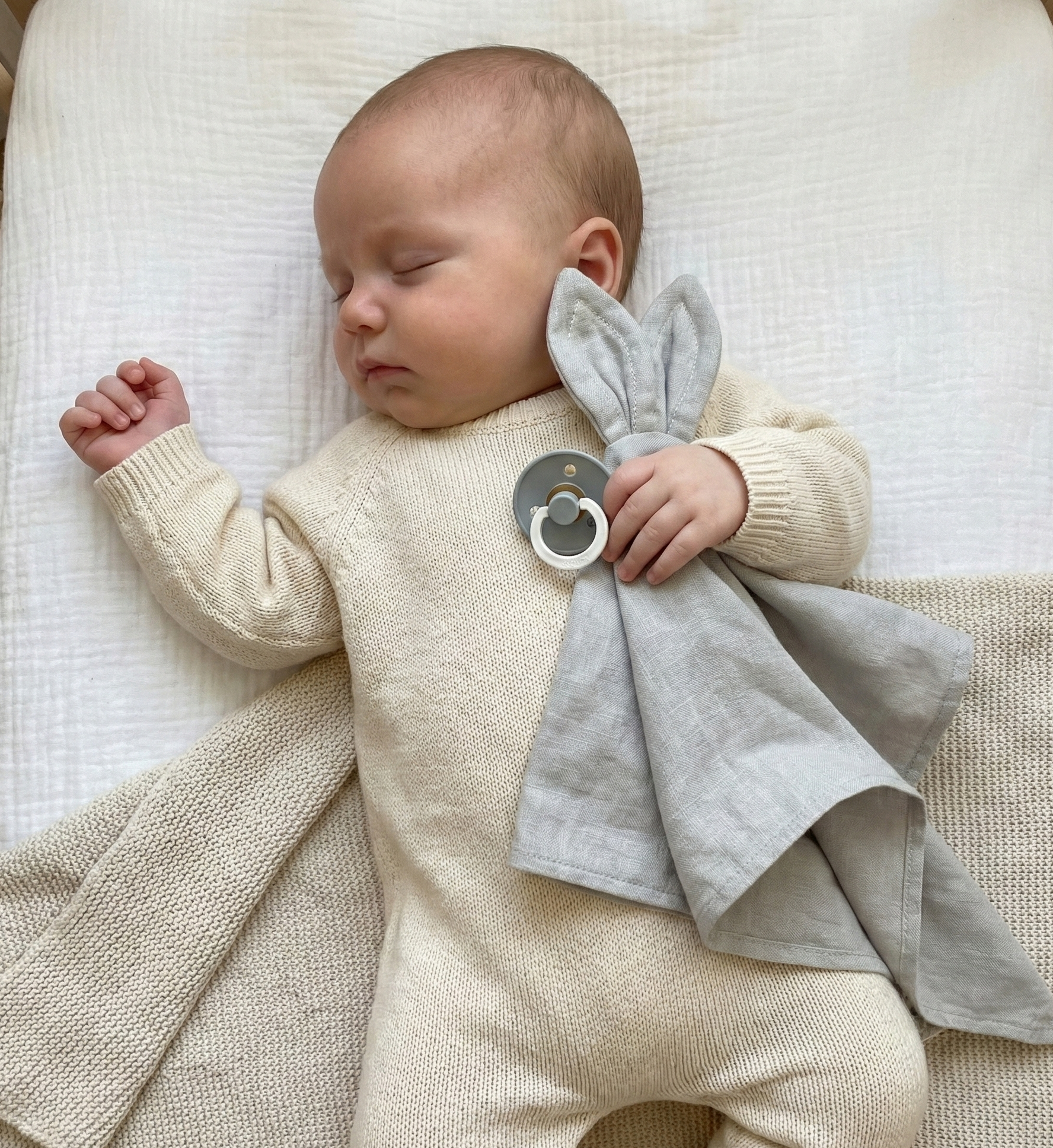 Detail van de zachte stof van het Saga Cuddle Cloth knuffeldoekje in silver gray